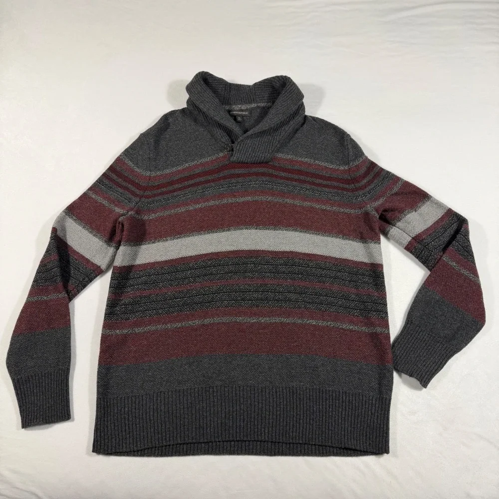 Banana Republic Merino Wool Blend Shawl Collar‎ Striped Knit Sweater Mens XL